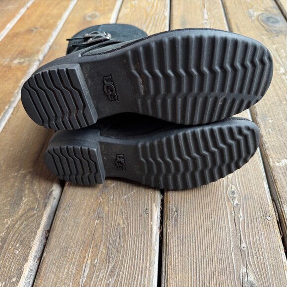 UGG Black Leather Lorna Side Zip Buckle Bootie in Women's 7.5 - Picture 9 of 10